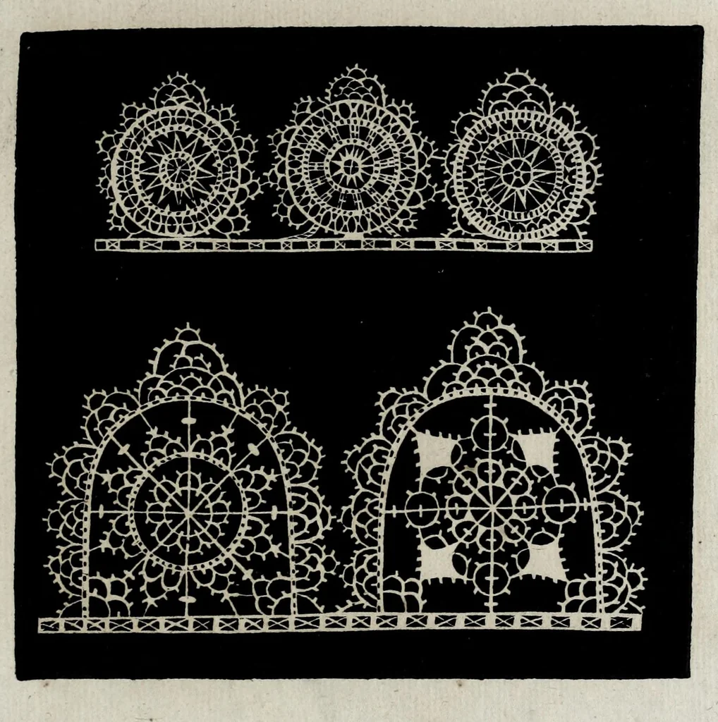 An illustration from Les excellents eschantillons, patrons et modelles du seigneur Federic de Vinciolo venitien : pour apprendre à faire toutes sortes d'ouurages de lingerie, de poinct couppé, grands et petits passements à iour, & dentelles exquises, 1623, leaf 79