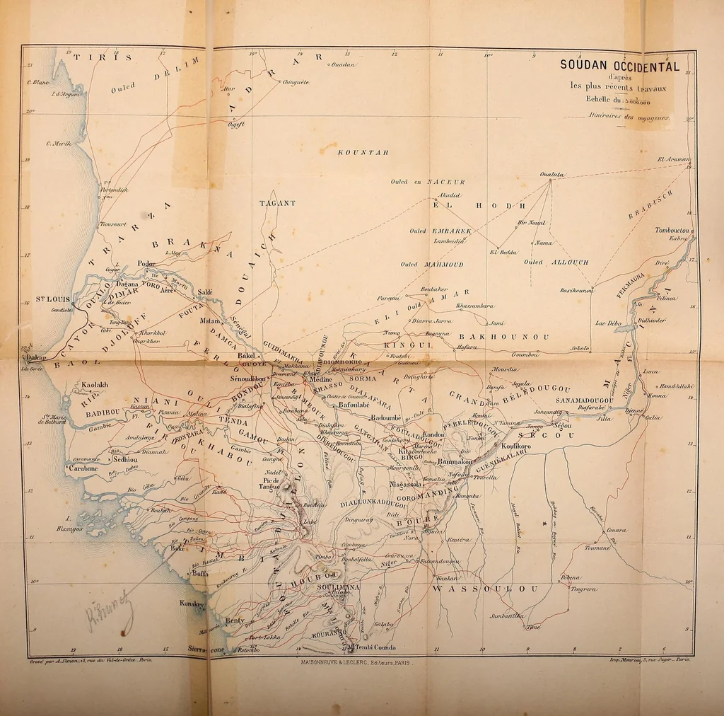 An illustration from Les explorations au Sénégal et dans les contrées voisines depuis l'antiquité jusqu'á nos jours, 1886, leaf 498