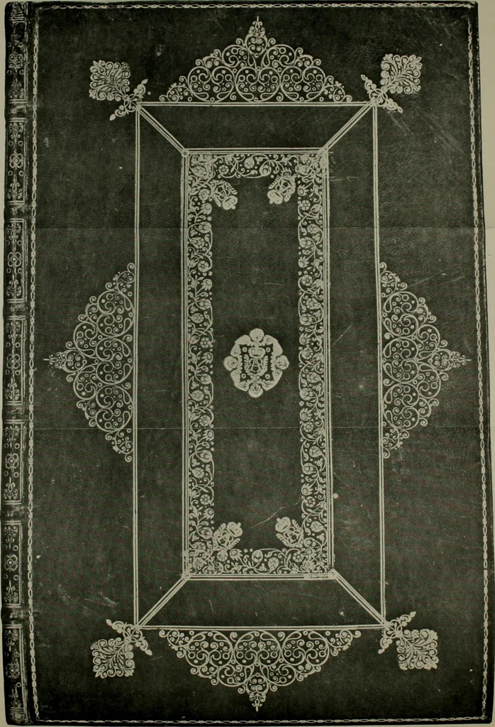 An illustration from Les femmes bibliophiles; catalogue of a collection of books bound by famous binders for royal and distinguished ladies from Marguerite de Valois to the Empress Eugénie, 1919, leaf 101