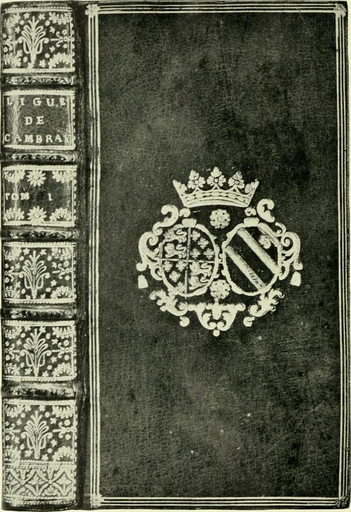 An illustration from Les femmes bibliophiles; catalogue of a collection of books bound by famous binders for royal and distinguished ladies from Marguerite de Valois to the Empress Eugénie, 1919, leaf 107