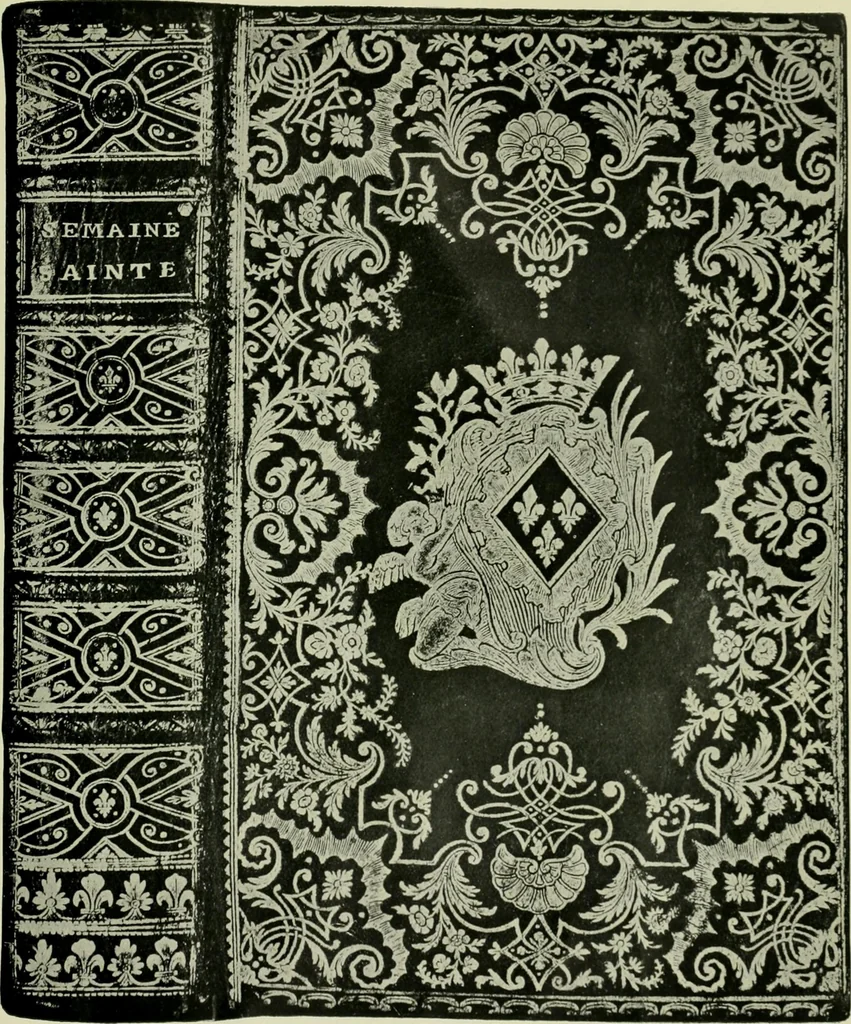 An illustration from Les femmes bibliophiles; catalogue of a collection of books bound by famous binders for royal and distinguished ladies from Marguerite de Valois to the Empress Eugénie, 1919, leaf 122