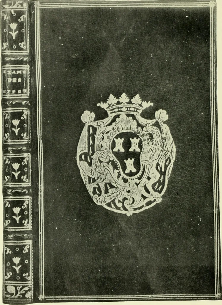 An illustration from Les femmes bibliophiles; catalogue of a collection of books bound by famous binders for royal and distinguished ladies from Marguerite de Valois to the Empress Eugénie, 1919, leaf 139