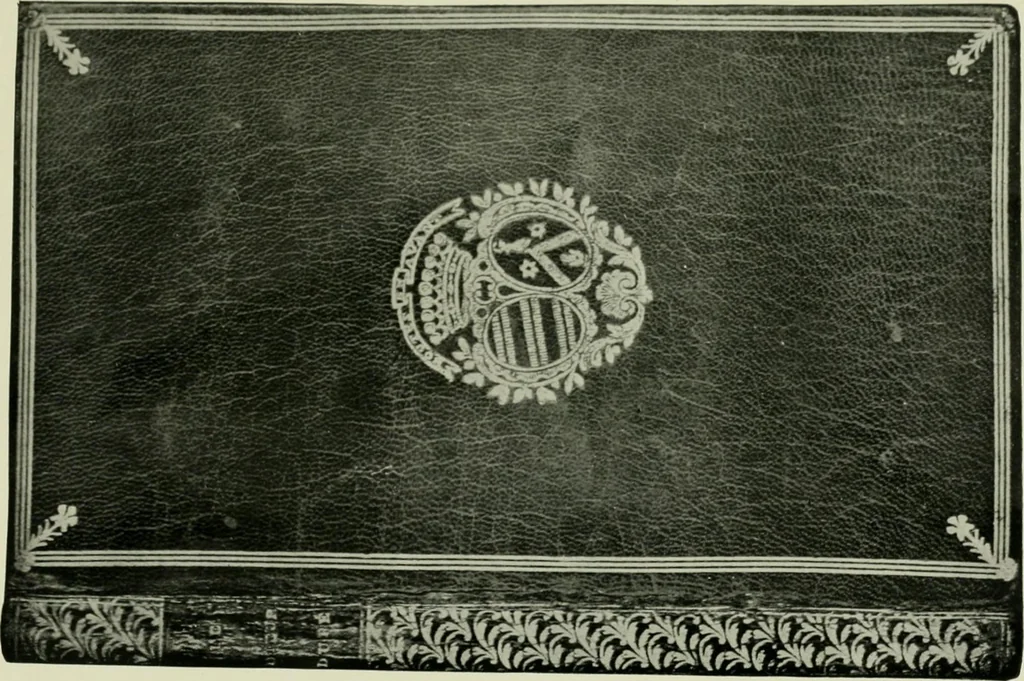 An illustration from Les femmes bibliophiles; catalogue of a collection of books bound by famous binders for royal and distinguished ladies from Marguerite de Valois to the Empress Eugénie, 1919, leaf 144