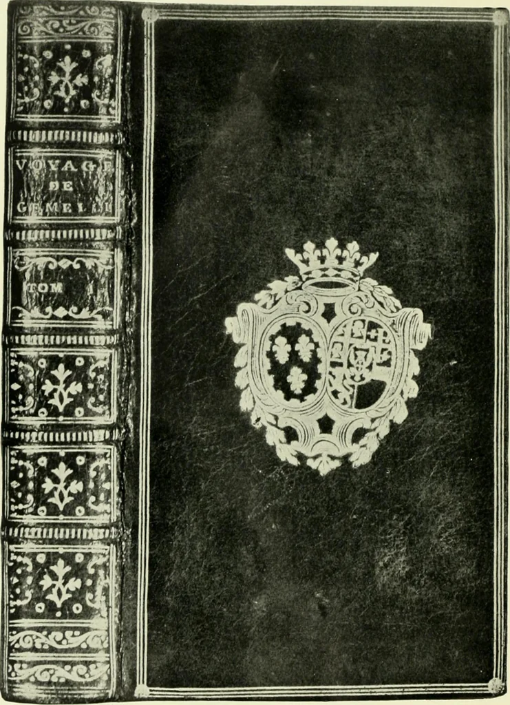 An illustration from Les femmes bibliophiles; catalogue of a collection of books bound by famous binders for royal and distinguished ladies from Marguerite de Valois to the Empress Eugénie, 1919, leaf 153