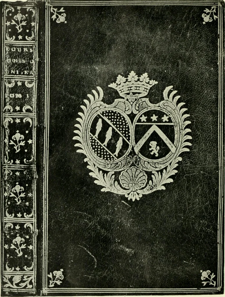 An illustration from Les femmes bibliophiles; catalogue of a collection of books bound by famous binders for royal and distinguished ladies from Marguerite de Valois to the Empress Eugénie, 1919, leaf 165