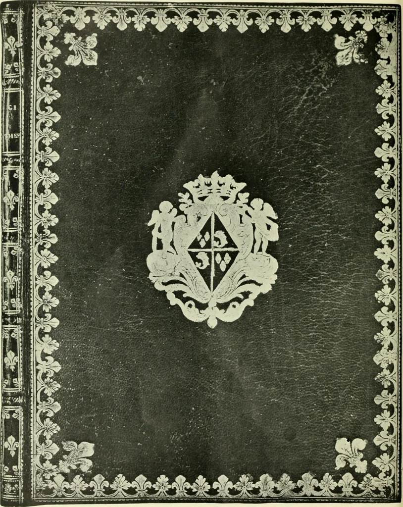 An illustration from Les femmes bibliophiles; catalogue of a collection of books bound by famous binders for royal and distinguished ladies from Marguerite de Valois to the Empress Eugénie, 1919, leaf 171