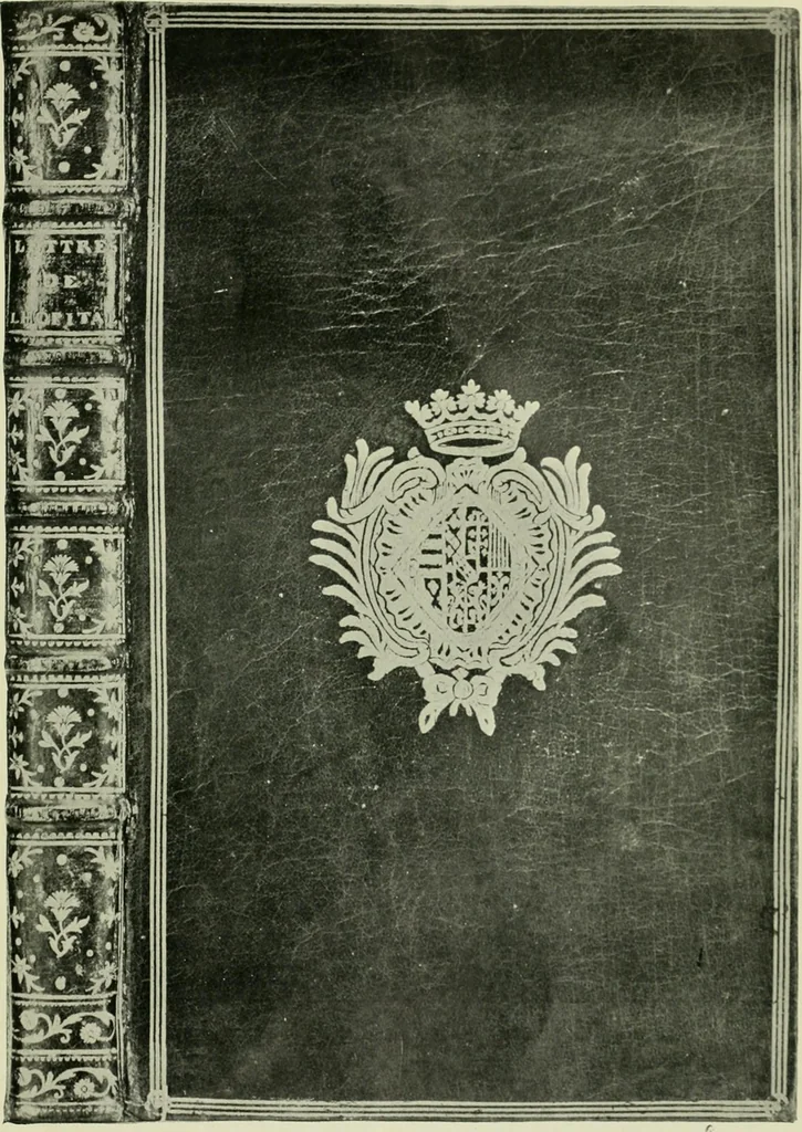 An illustration from Les femmes bibliophiles; catalogue of a collection of books bound by famous binders for royal and distinguished ladies from Marguerite de Valois to the Empress Eugénie, 1919, leaf 178