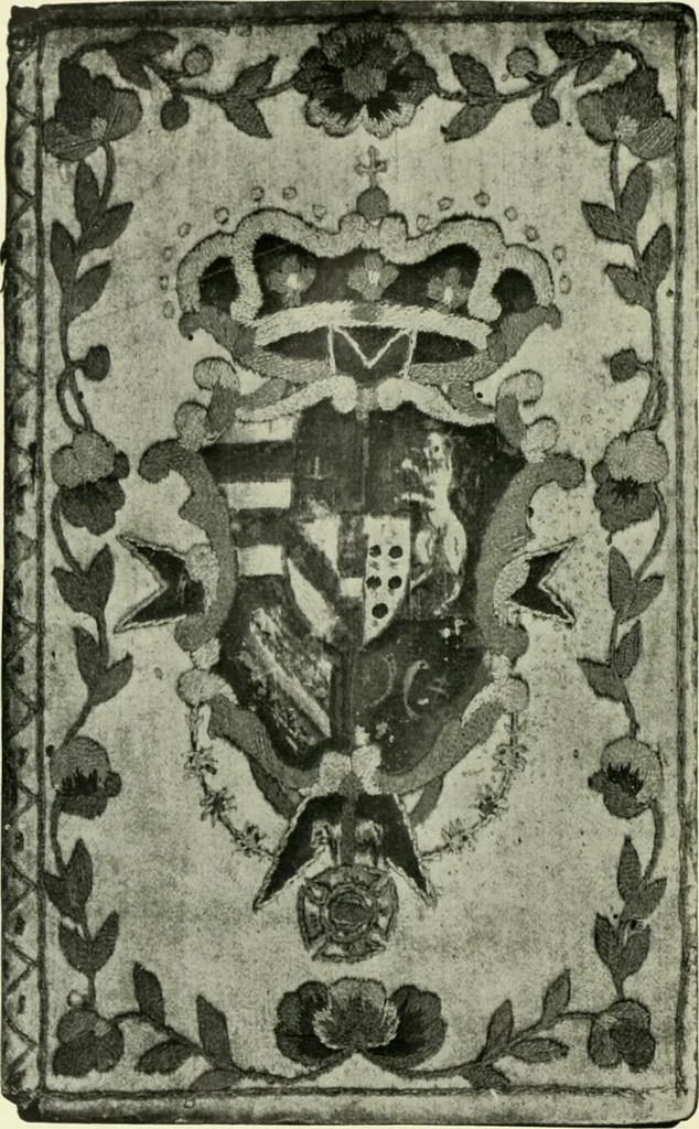 An illustration from Les femmes bibliophiles; catalogue of a collection of books bound by famous binders for royal and distinguished ladies from Marguerite de Valois to the Empress Eugénie, 1919, leaf 181