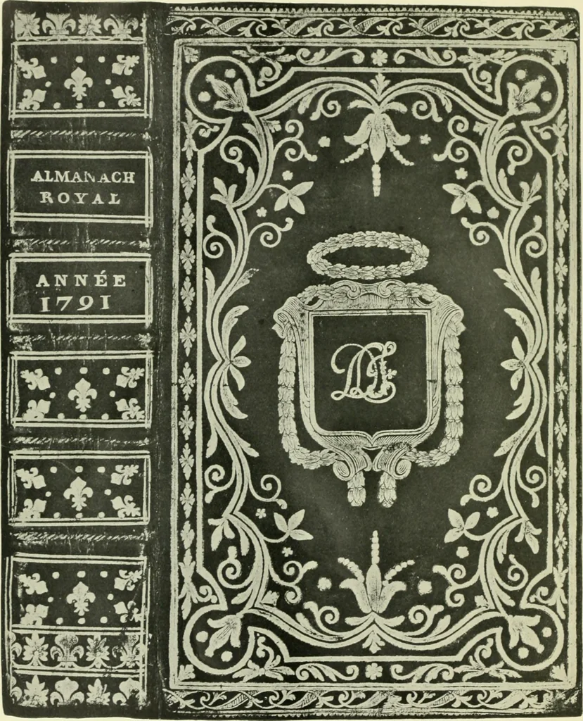 An illustration from Les femmes bibliophiles; catalogue of a collection of books bound by famous binders for royal and distinguished ladies from Marguerite de Valois to the Empress Eugénie, 1919, leaf 189
