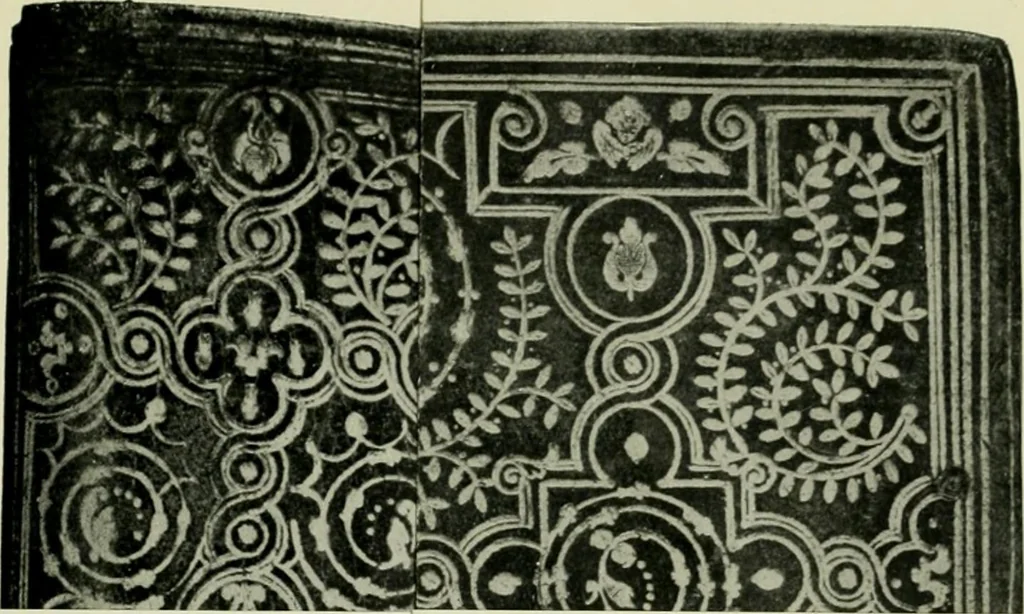 An illustration from Les femmes bibliophiles; catalogue of a collection of books bound by famous binders for royal and distinguished ladies from Marguerite de Valois to the Empress Eugénie, 1919, leaf 20
