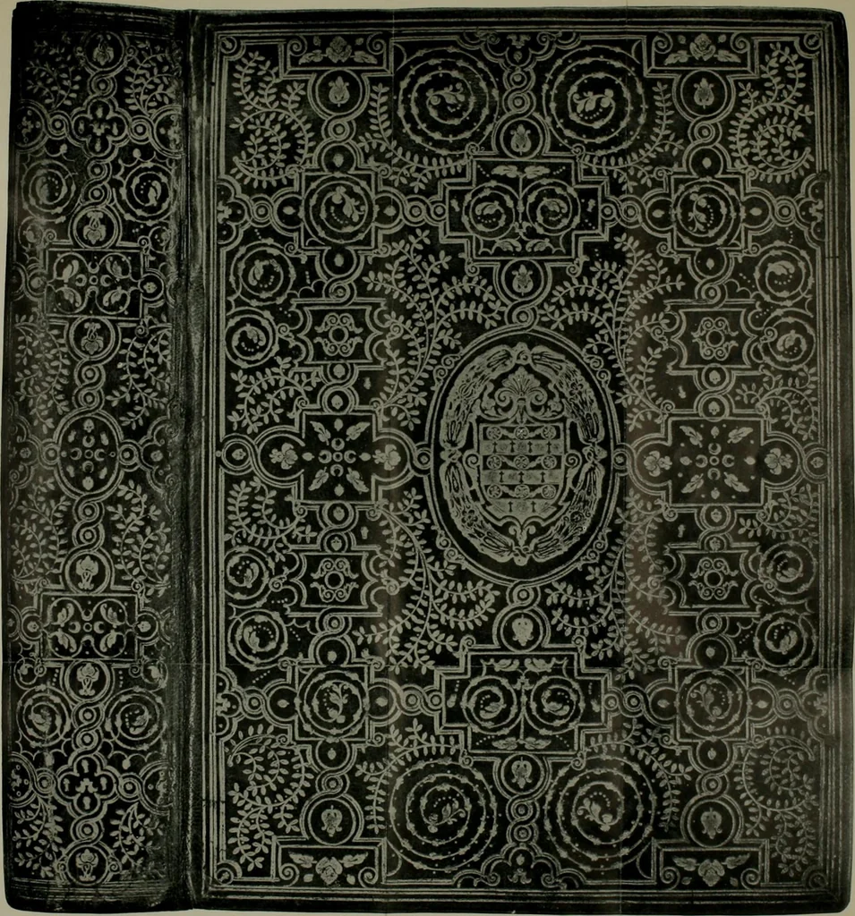 An illustration from Les femmes bibliophiles; catalogue of a collection of books bound by famous binders for royal and distinguished ladies from Marguerite de Valois to the Empress Eugénie, 1919, leaf 21