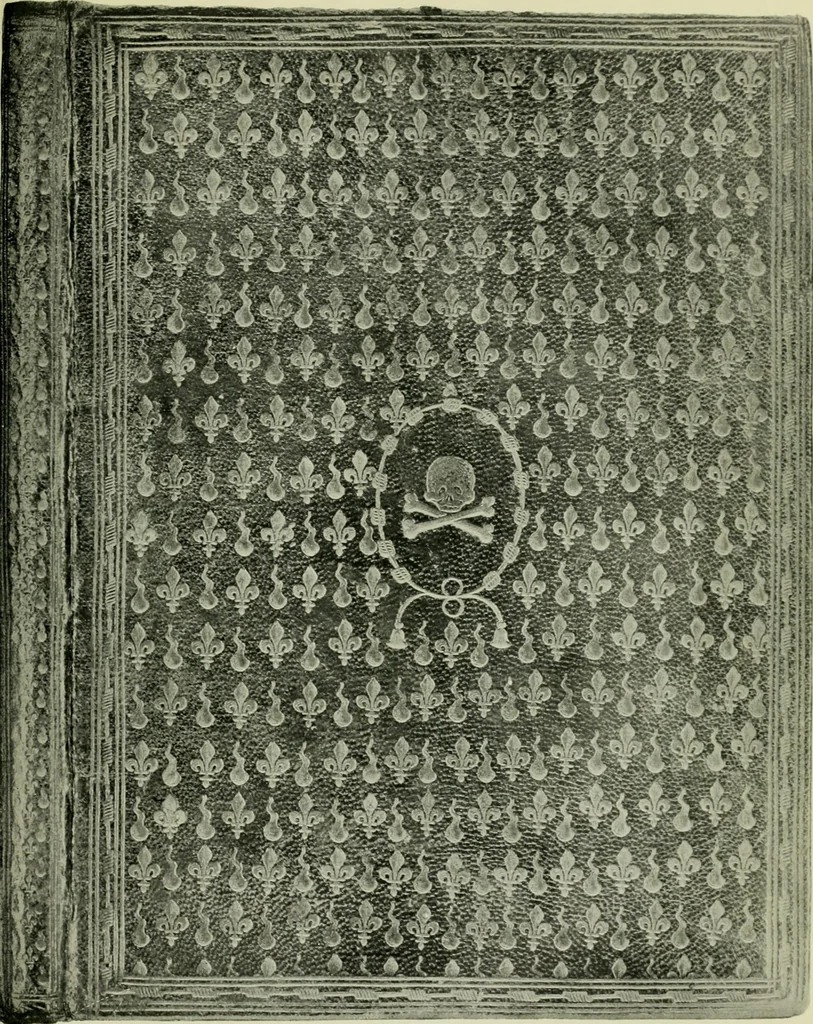 An illustration from Les femmes bibliophiles; catalogue of a collection of books bound by famous binders for royal and distinguished ladies from Marguerite de Valois to the Empress Eugénie, 1919, leaf 32