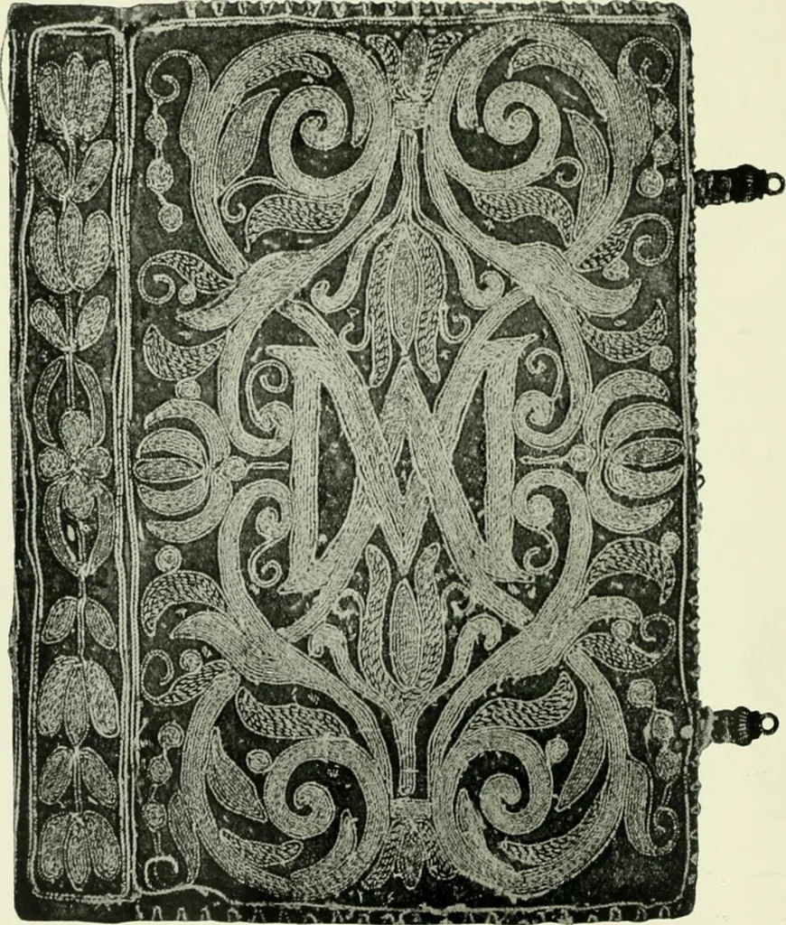 An illustration from Les femmes bibliophiles; catalogue of a collection of books bound by famous binders for royal and distinguished ladies from Marguerite de Valois to the Empress Eugénie, 1919, leaf 37