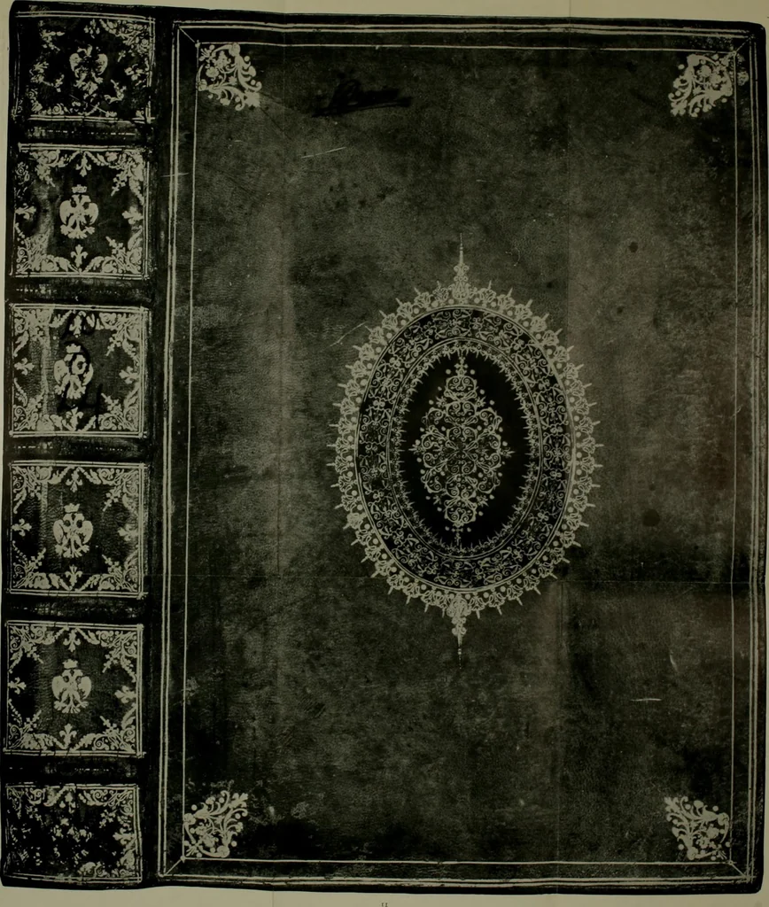 An illustration from Les femmes bibliophiles; catalogue of a collection of books bound by famous binders for royal and distinguished ladies from Marguerite de Valois to the Empress Eugénie, 1919, leaf 41