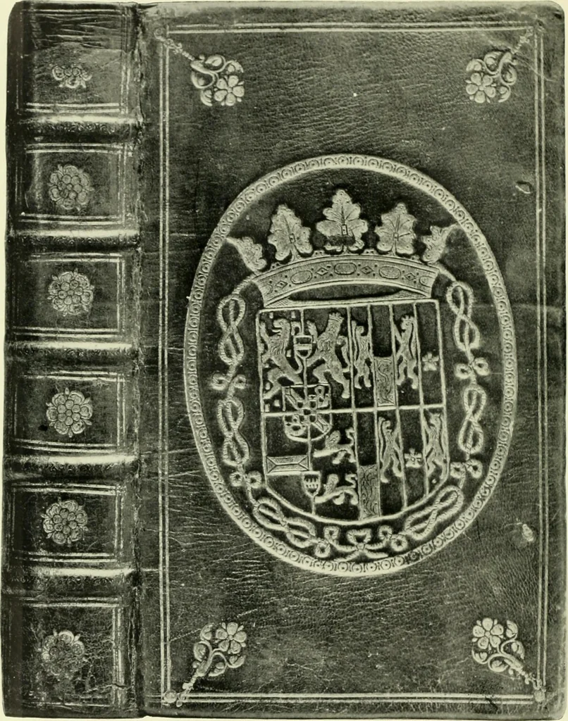 An illustration from Les femmes bibliophiles; catalogue of a collection of books bound by famous binders for royal and distinguished ladies from Marguerite de Valois to the Empress Eugénie, 1919, leaf 43
