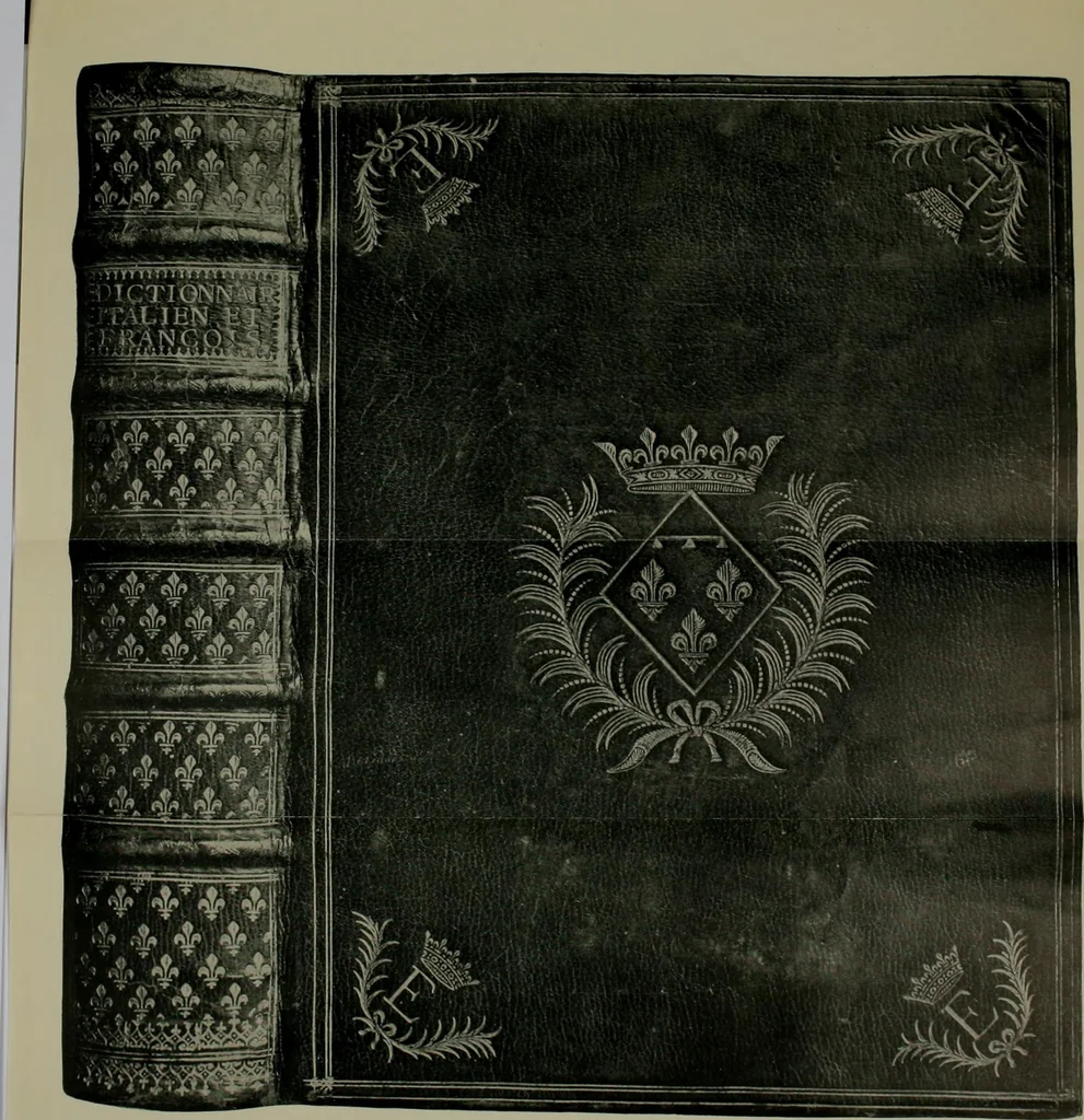 An illustration from Les femmes bibliophiles; catalogue of a collection of books bound by famous binders for royal and distinguished ladies from Marguerite de Valois to the Empress Eugénie, 1919, leaf 47