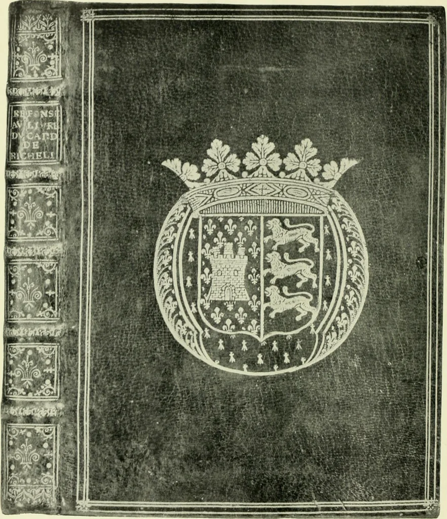 An illustration from Les femmes bibliophiles; catalogue of a collection of books bound by famous binders for royal and distinguished ladies from Marguerite de Valois to the Empress Eugénie, 1919, leaf 49
