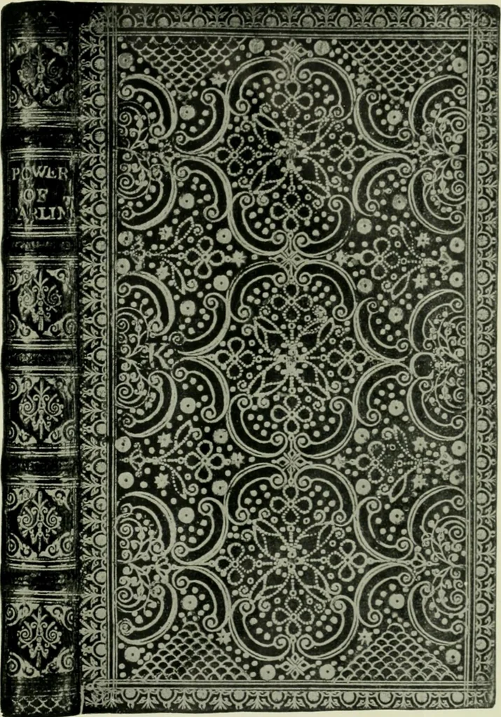 An illustration from Les femmes bibliophiles; catalogue of a collection of books bound by famous binders for royal and distinguished ladies from Marguerite de Valois to the Empress Eugénie, 1919, leaf 70