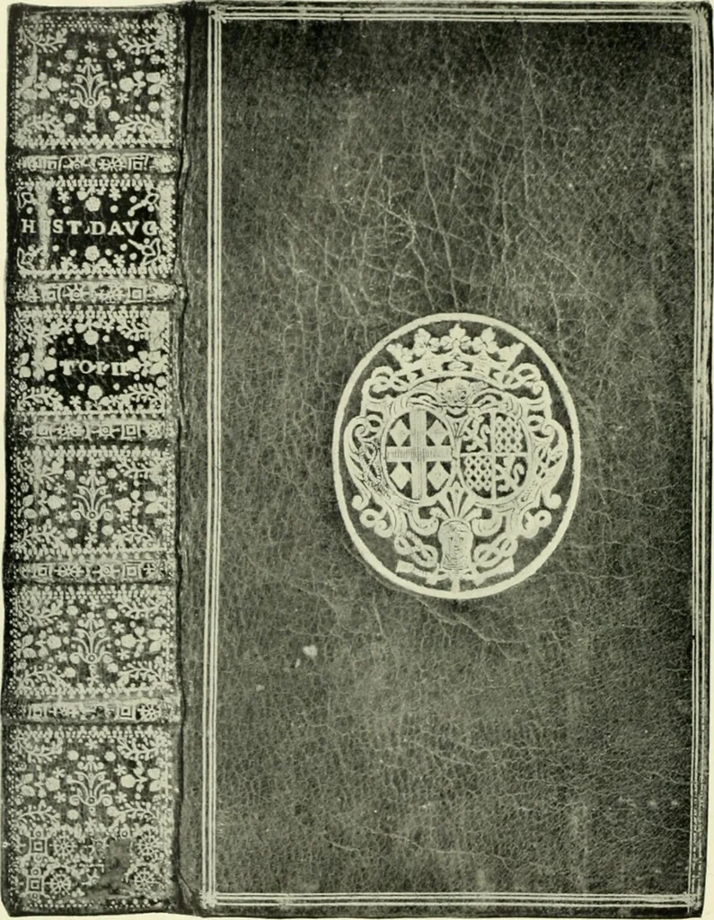 An illustration from Les femmes bibliophiles; catalogue of a collection of books bound by famous binders for royal and distinguished ladies from Marguerite de Valois to the Empress Eugénie, 1919, leaf 83