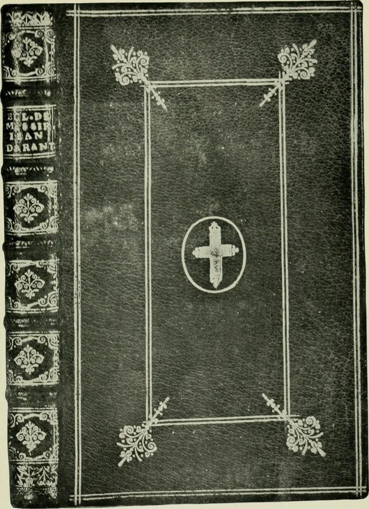An illustration from Les femmes bibliophiles; catalogue of a collection of books bound by famous binders for royal and distinguished ladies from Marguerite de Valois to the Empress Eugénie, 1919, leaf 86