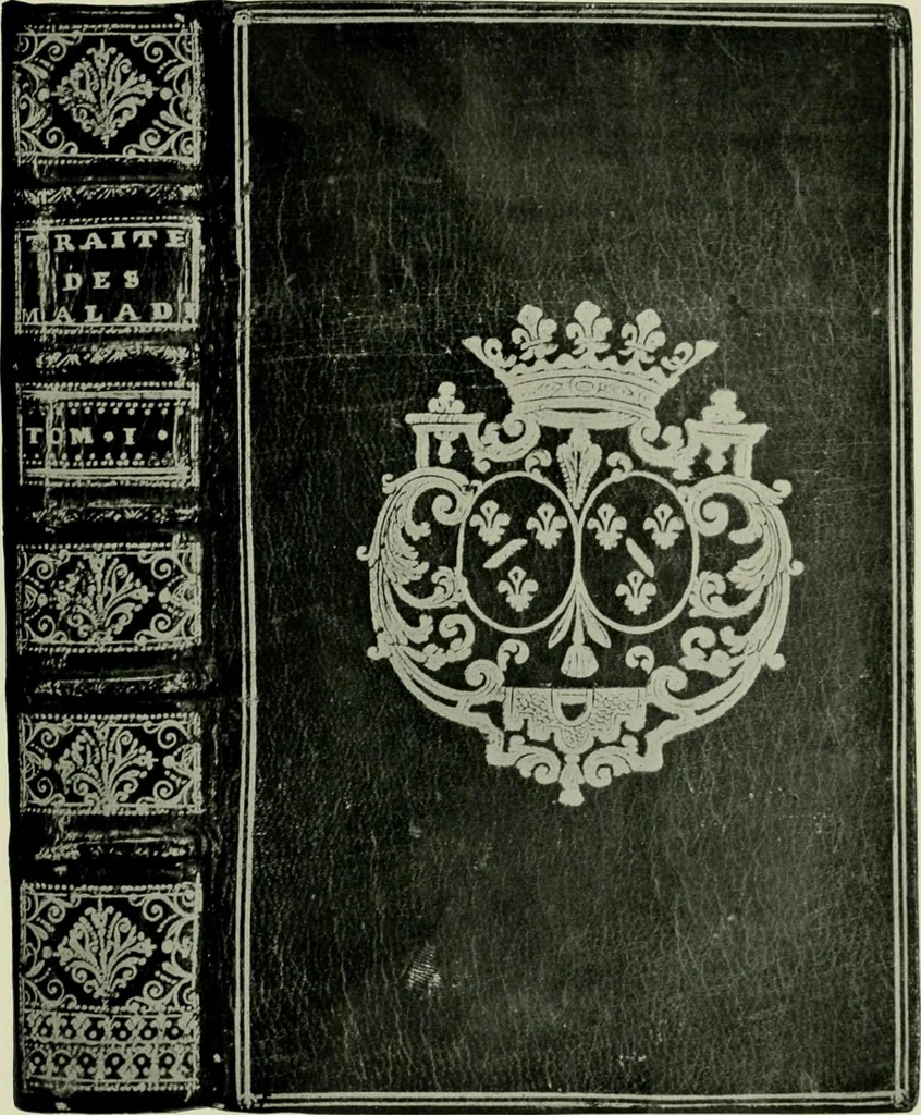 An illustration from Les femmes bibliophiles; catalogue of a collection of books bound by famous binders for royal and distinguished ladies from Marguerite de Valois to the Empress Eugénie, 1919, leaf 94
