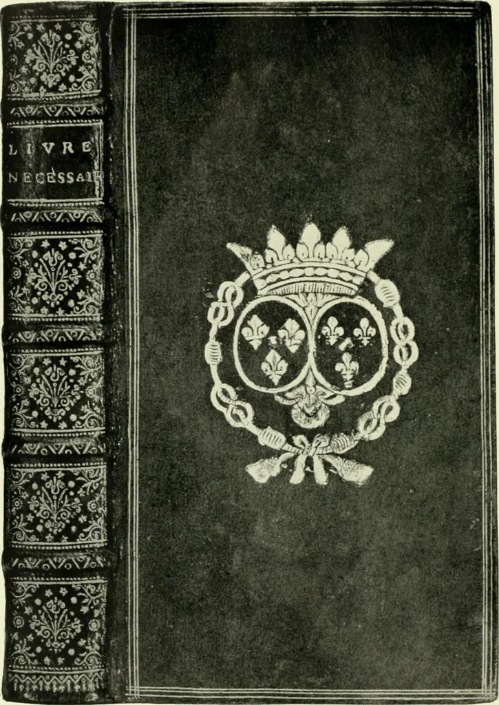 An illustration from Les femmes bibliophiles; catalogue of a collection of books bound by famous binders for royal and distinguished ladies from Marguerite de Valois to the Empress Eugénie, 1919, leaf 97