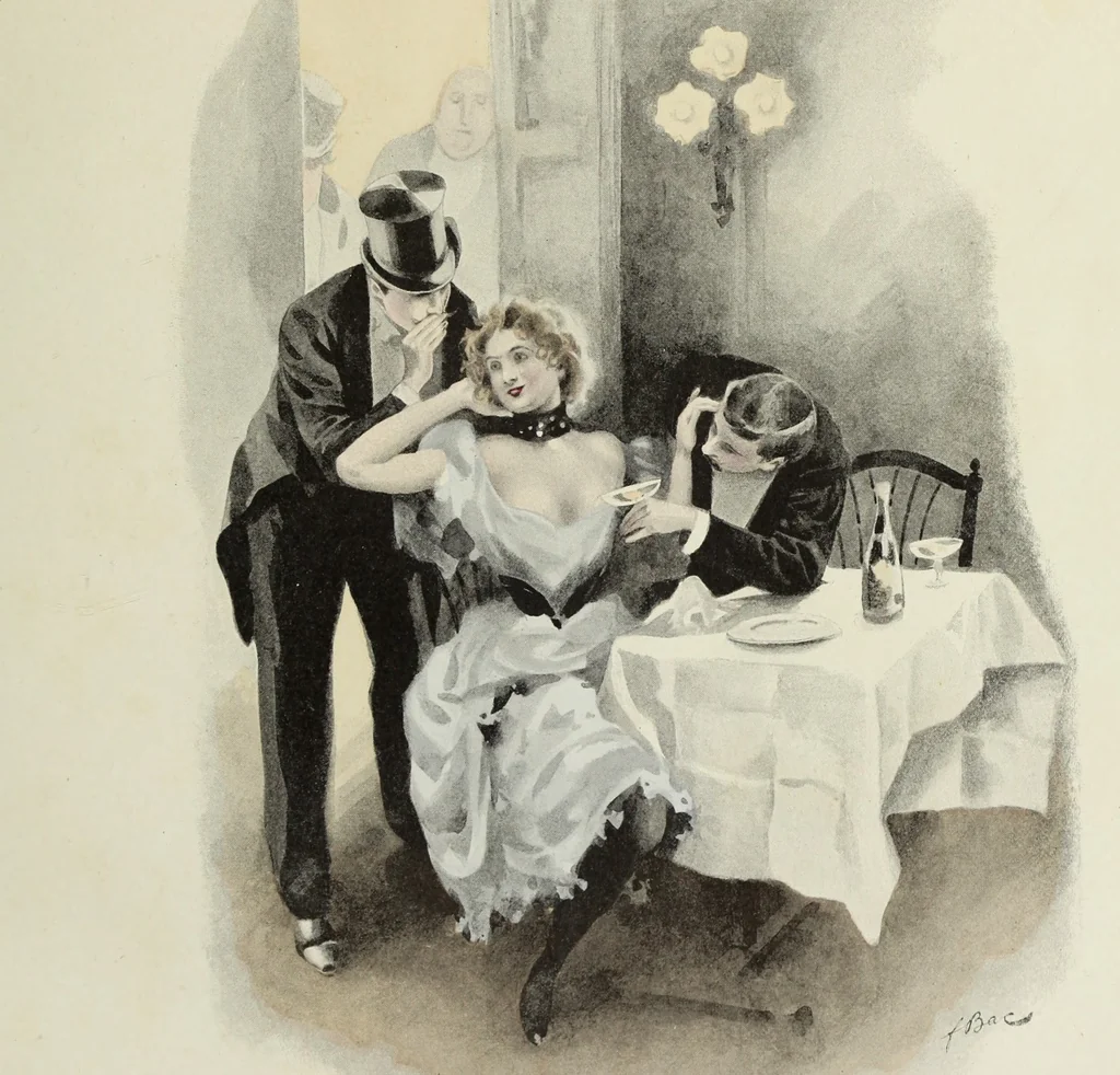 An illustration from Les fetes galantes;, 1894, leaf 26