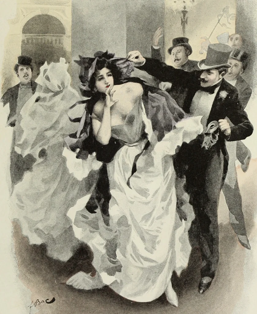 An illustration from Les fetes galantes;, 1894, leaf 28