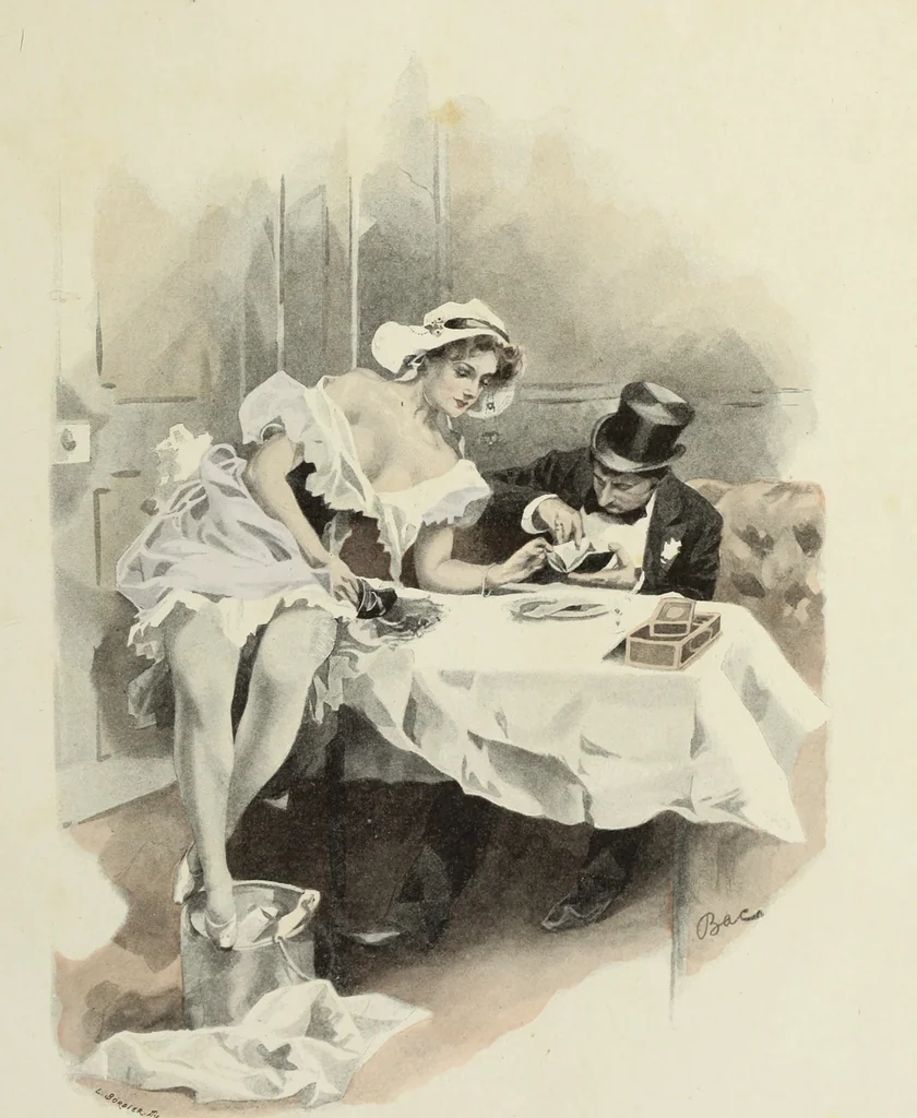 An illustration from Les fetes galantes;, 1894, leaf 32