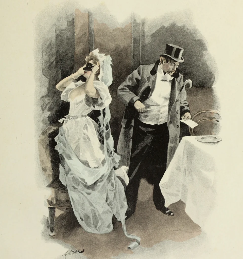 An illustration from Les fetes galantes;, 1894, leaf 46