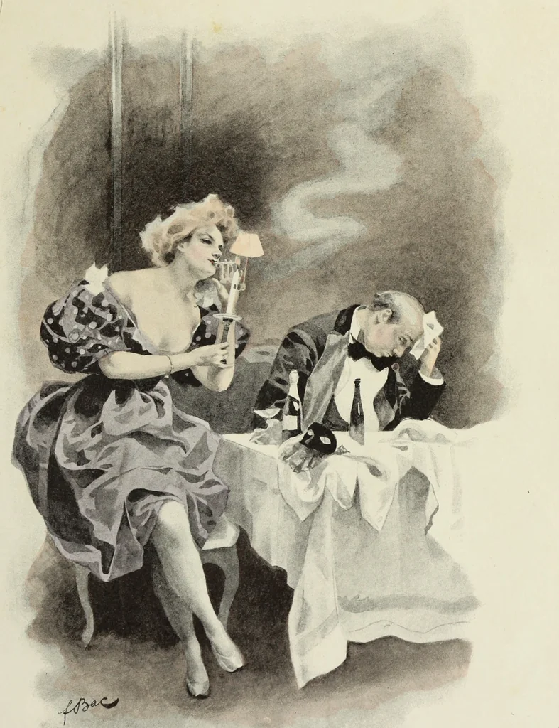 An illustration from Les fetes galantes;, 1894, leaf 48