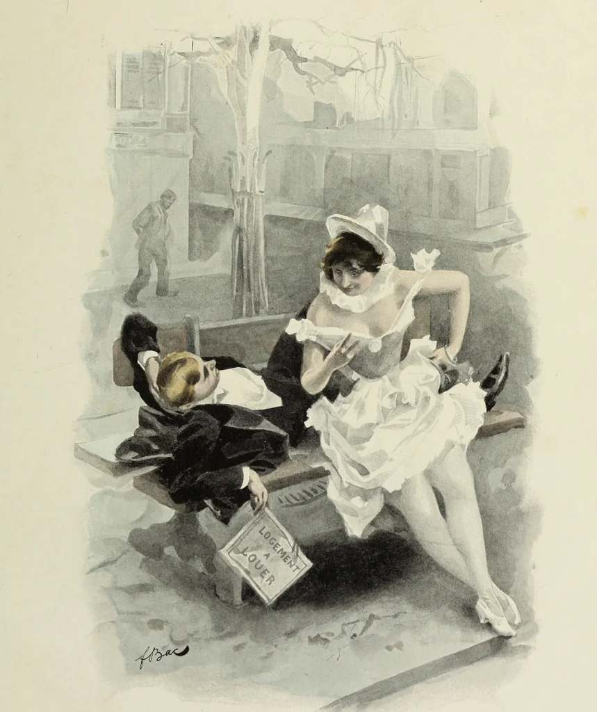 An illustration from Les fetes galantes;, 1894, leaf 52