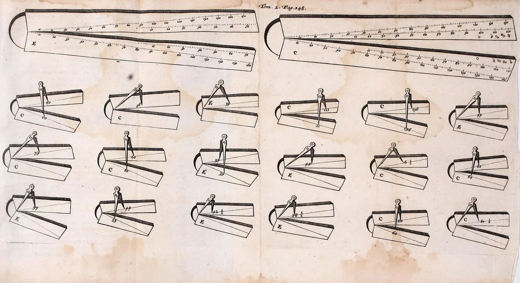 An illustration from Les fonctions de tous les officiers de l'infanterie : depuis celle du sergent jusques à celle du colonel : la fortification offensive & deffensive: la maniere de construire toutes sortes de places regulieres & irregulieres : l'usage du compas de proportion, le tout representé par figures : comme aussi les evolutions militaires, l'exercice du mousquet & de la pique, telles que le roi le fait faire à ses mousquetaires & à son regiment des gardes : & l'abbregé de toutes les ordonnances & reglemens que sa majesté a fait faire depuis 1651 jusques en 1667, et aussi le rang de tous les regimens de France, 1688, leaf 45