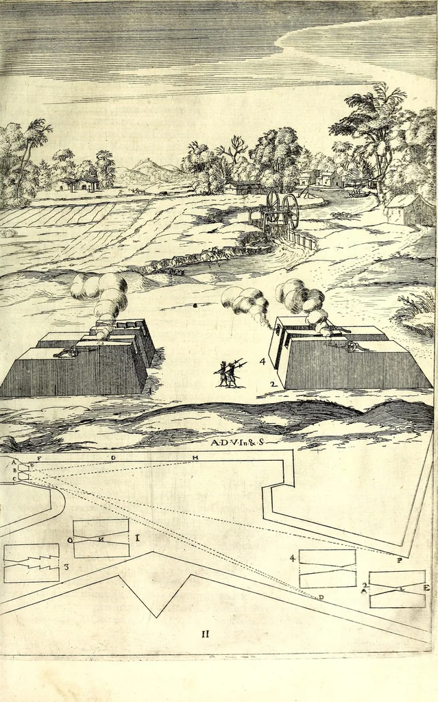 An illustration from Les fortifications du chevalier Antoine de Ville : contenans la maniere de fortifier toute sorte de places ... : avec l'ataque et les moyens de prendre les places ... : plus la defense .., 1628, leaf 101