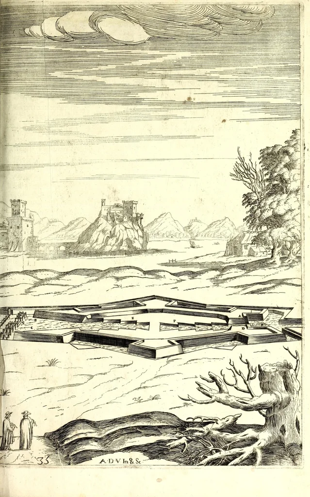 An illustration from Les fortifications du chevalier Antoine de Ville : contenans la maniere de fortifier toute sorte de places ... : avec l'ataque et les moyens de prendre les places ... : plus la defense .., 1628, leaf 231
