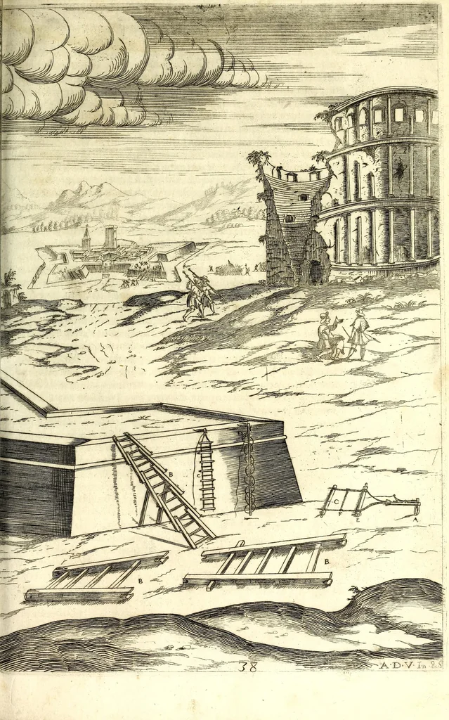 An illustration from Les fortifications du chevalier Antoine de Ville : contenans la maniere de fortifier toute sorte de places ... : avec l'ataque et les moyens de prendre les places ... : plus la defense .., 1628, leaf 275