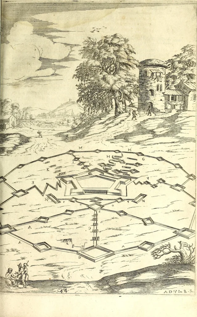 An illustration from Les fortifications du chevalier Antoine de Ville : contenans la maniere de fortifier toute sorte de places ... : avec l'ataque et les moyens de prendre les places ... : plus la defense .., 1628, leaf 337