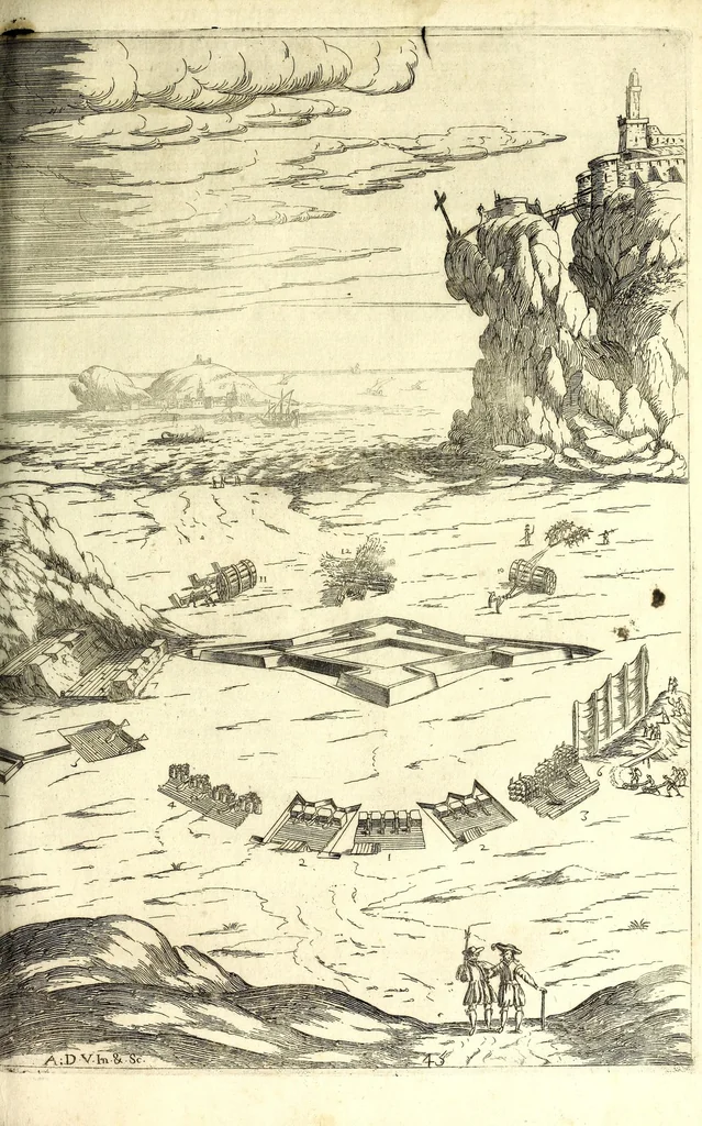 An illustration from Les fortifications du chevalier Antoine de Ville : contenans la maniere de fortifier toute sorte de places ... : avec l'ataque et les moyens de prendre les places ... : plus la defense .., 1628, leaf 347