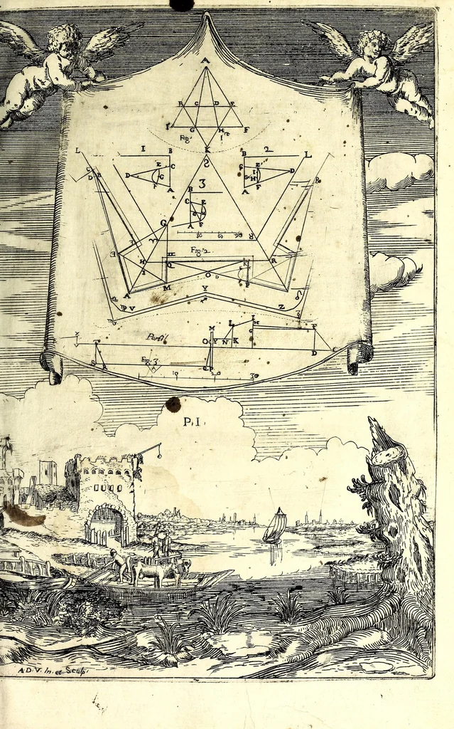 An illustration from Les fortifications du chevalier Antoine de Ville : contenans la maniere de fortifier toute sorte de places ... : avec l'ataque et les moyens de prendre les places ... : plus la defense .., 1628, leaf 39