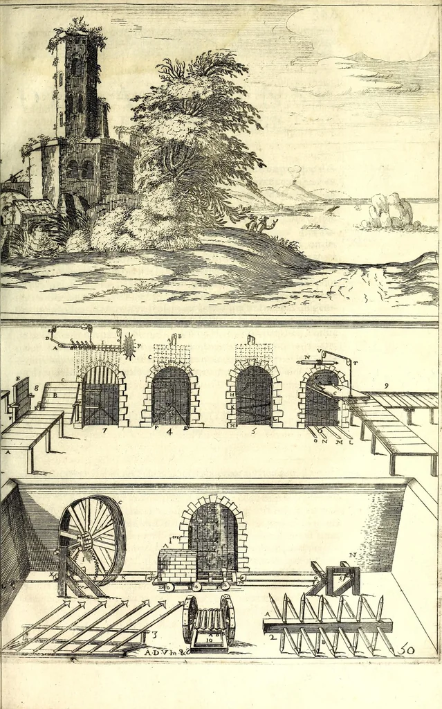 An illustration from Les fortifications du chevalier Antoine de Ville : contenans la maniere de fortifier toute sorte de places ... : avec l'ataque et les moyens de prendre les places ... : plus la defense .., 1628, leaf 421