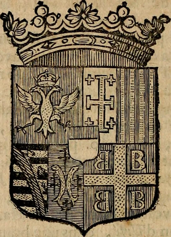 An illustration from Les généaologies historiques des rois, empereurs, &c : et de toutes les maisons souveraines qui ont subsisté jusqu'à présent, exposées dans les cartes généalogiques tirées des meilleurs auteurs, avec des explications historiques et chronologiques .., 1736, leaf 151
