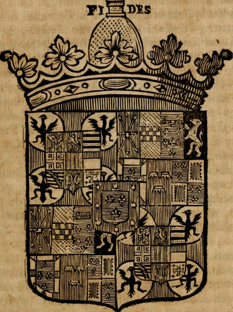 An illustration from Les généaologies historiques des rois, empereurs, &c : et de toutes les maisons souveraines qui ont subsisté jusqu'à présent, exposées dans les cartes généalogiques tirées des meilleurs auteurs, avec des explications historiques et chronologiques .., 1736, leaf 276