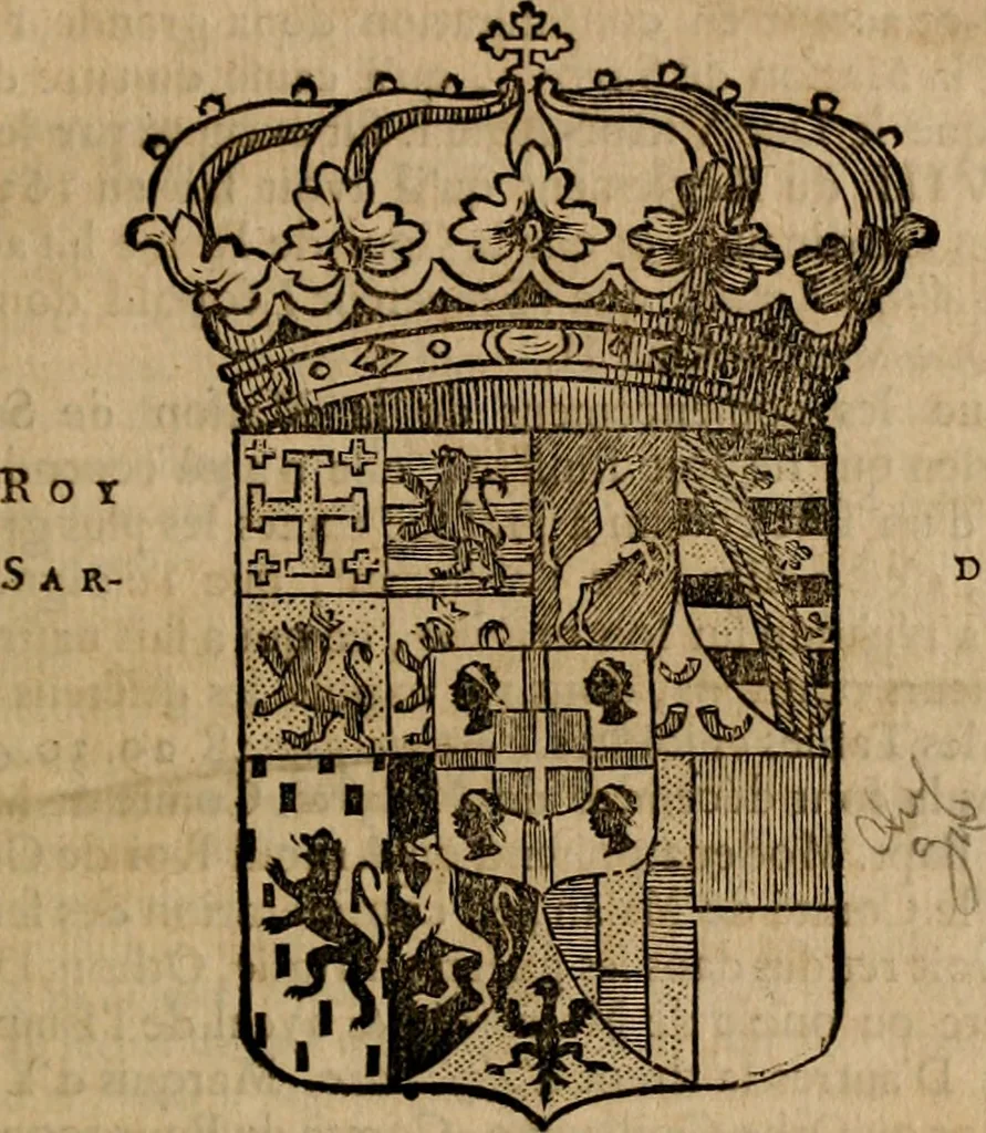 An illustration from Les généaologies historiques des rois, empereurs, &c : et de toutes les maisons souveraines qui ont subsisté jusqu'à présent, exposées dans les cartes généalogiques tirées des meilleurs auteurs, avec des explications historiques et chronologiques .., 1736, leaf 34