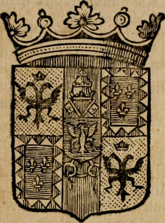 An illustration from Les généaologies historiques des rois, empereurs, &c : et de toutes les maisons souveraines qui ont subsisté jusqu'à présent, exposées dans les cartes généalogiques tirées des meilleurs auteurs, avec des explications historiques et chronologiques .., 1736, leaf 342