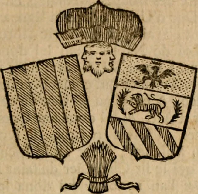 An illustration from Les généaologies historiques des rois, empereurs, &c : et de toutes les maisons souveraines qui ont subsisté jusqu'à présent, exposées dans les cartes généalogiques tirées des meilleurs auteurs, avec des explications historiques et chronologiques .., 1736, leaf 448