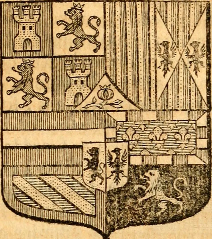 An illustration from Les généaologies historiques des rois, empereurs, &c : et de toutes les maisons souveraines qui ont subsisté jusqu'à présent, exposées dans les cartes généalogiques tirées des meilleurs auteurs, avec des explications historiques et chronologiques .., 1736, leaf 374