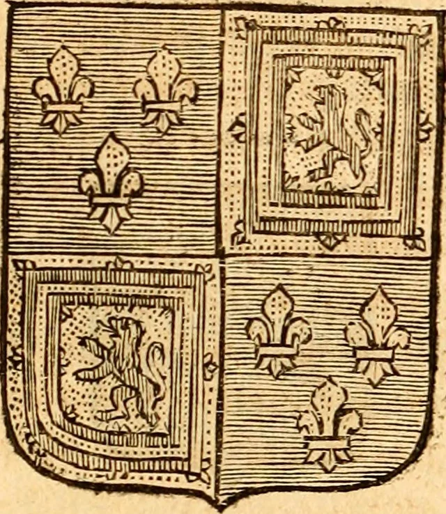 An illustration from Les généaologies historiques des rois, empereurs, &c : et de toutes les maisons souveraines qui ont subsisté jusqu'à présent, exposées dans les cartes généalogiques tirées des meilleurs auteurs, avec des explications historiques et chronologiques .., 1736, leaf 384