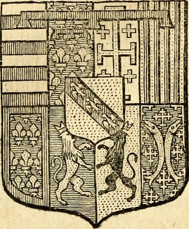 An illustration from Les généaologies historiques des rois, empereurs, &c : et de toutes les maisons souveraines qui ont subsisté jusqu'à présent, exposées dans les cartes généalogiques tirées des meilleurs auteurs, avec des explications historiques et chronologiques .., 1736, leaf 391