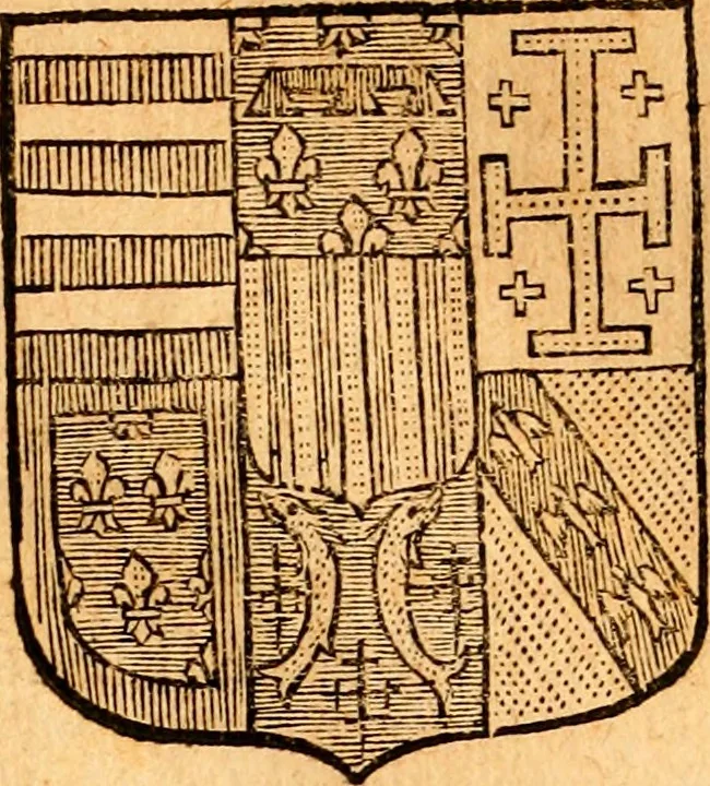 An illustration from Les généaologies historiques des rois, empereurs, &c : et de toutes les maisons souveraines qui ont subsisté jusqu'à présent, exposées dans les cartes généalogiques tirées des meilleurs auteurs, avec des explications historiques et chronologiques .., 1736, leaf 420