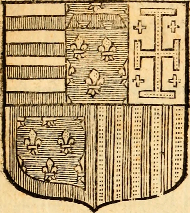 An illustration from Les généaologies historiques des rois, empereurs, &c : et de toutes les maisons souveraines qui ont subsisté jusqu'à présent, exposées dans les cartes généalogiques tirées des meilleurs auteurs, avec des explications historiques et chronologiques .., 1736, leaf 424